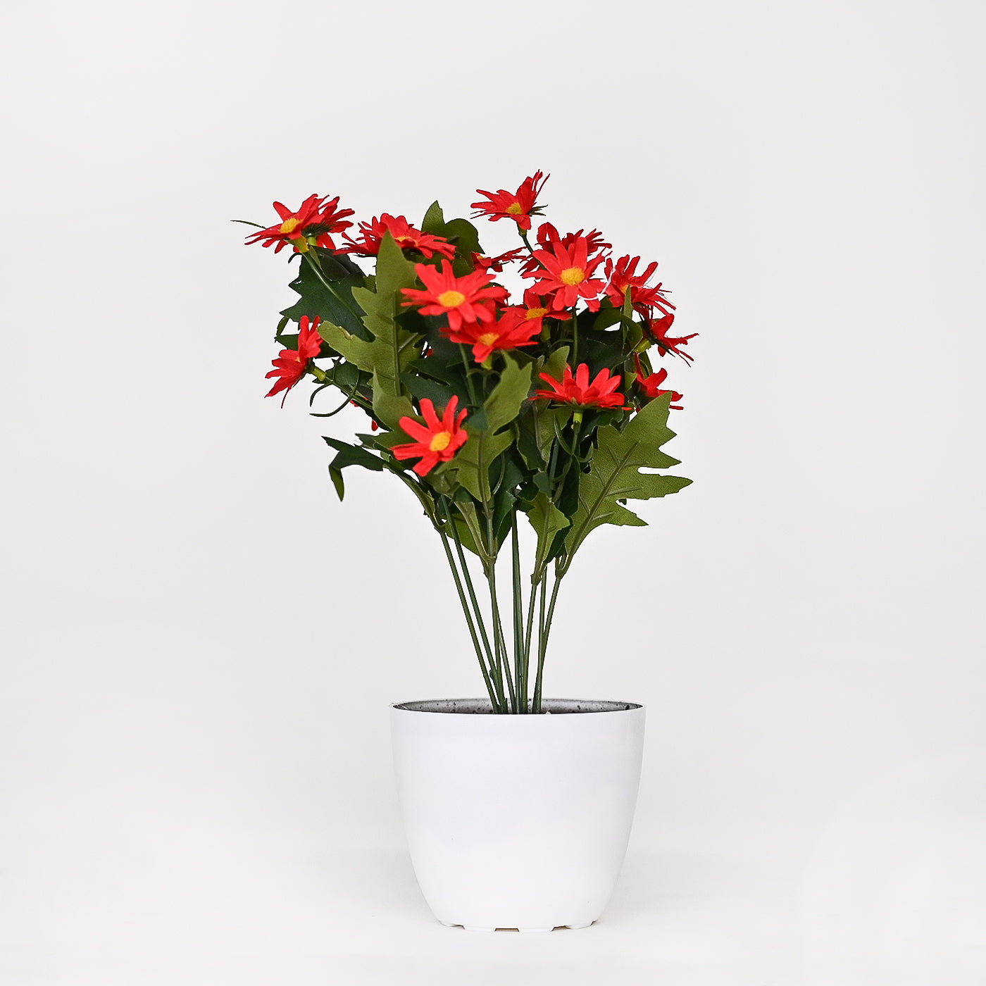 Set of 1 Artificial Plant & Flower Bush in Pot (Red)
