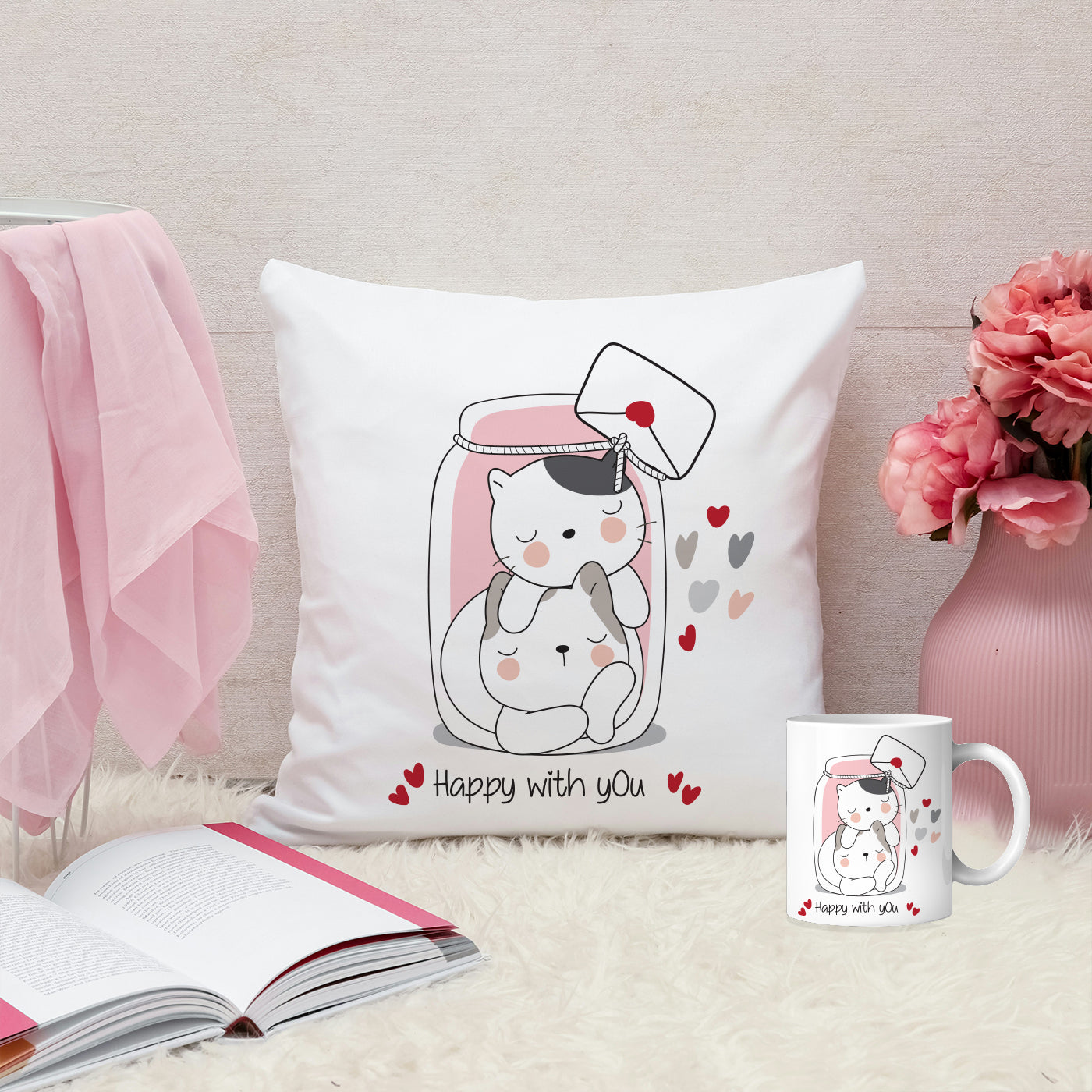 Set of 2 Printed Cushion And Mug Special Unique Birthday, Wedding, Anniversary Gifts