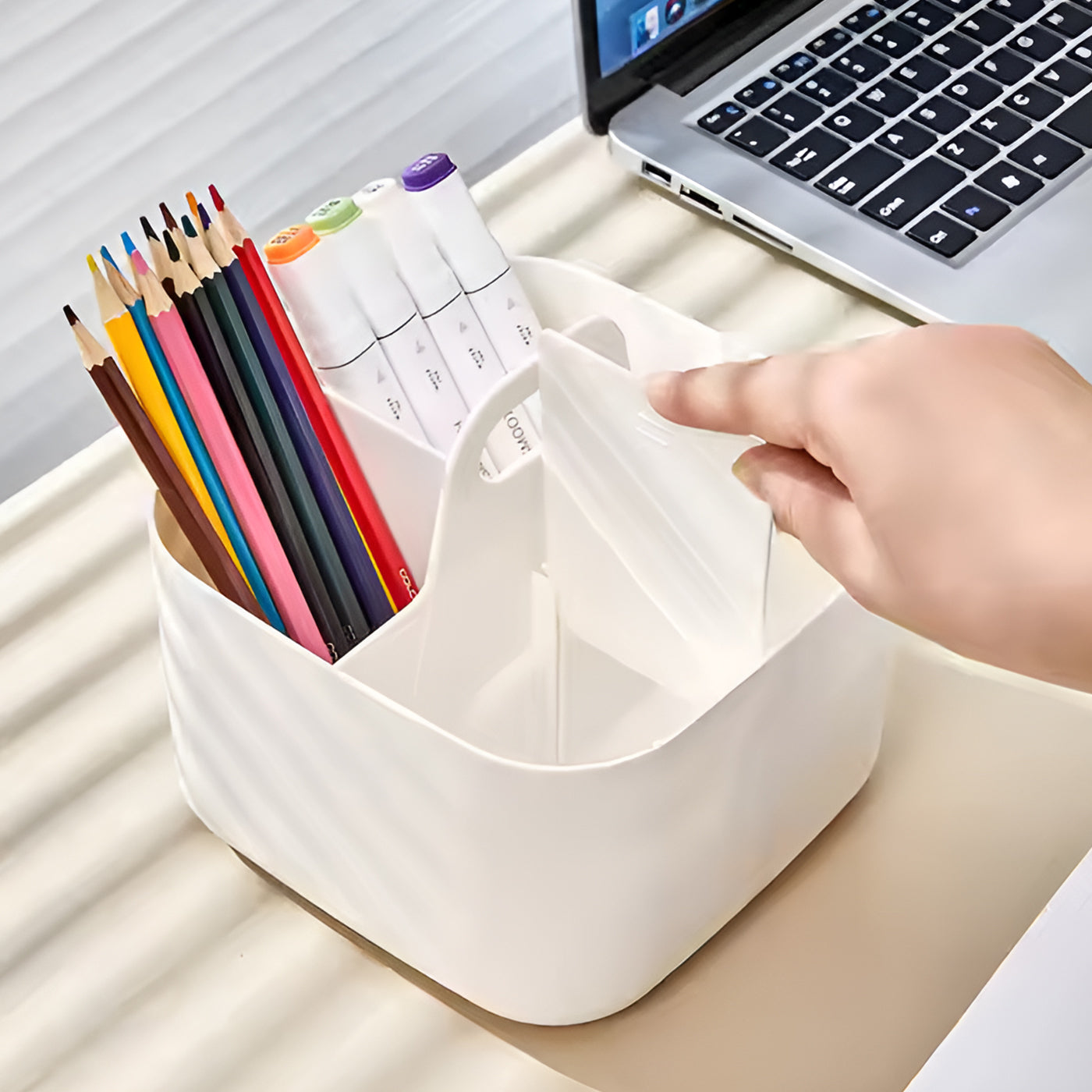 Multi-functional Plastic Desk and Bathroom Organizer 5 Compartments for Cosmetics, Pens, Pencils, and Toothpaste (White)