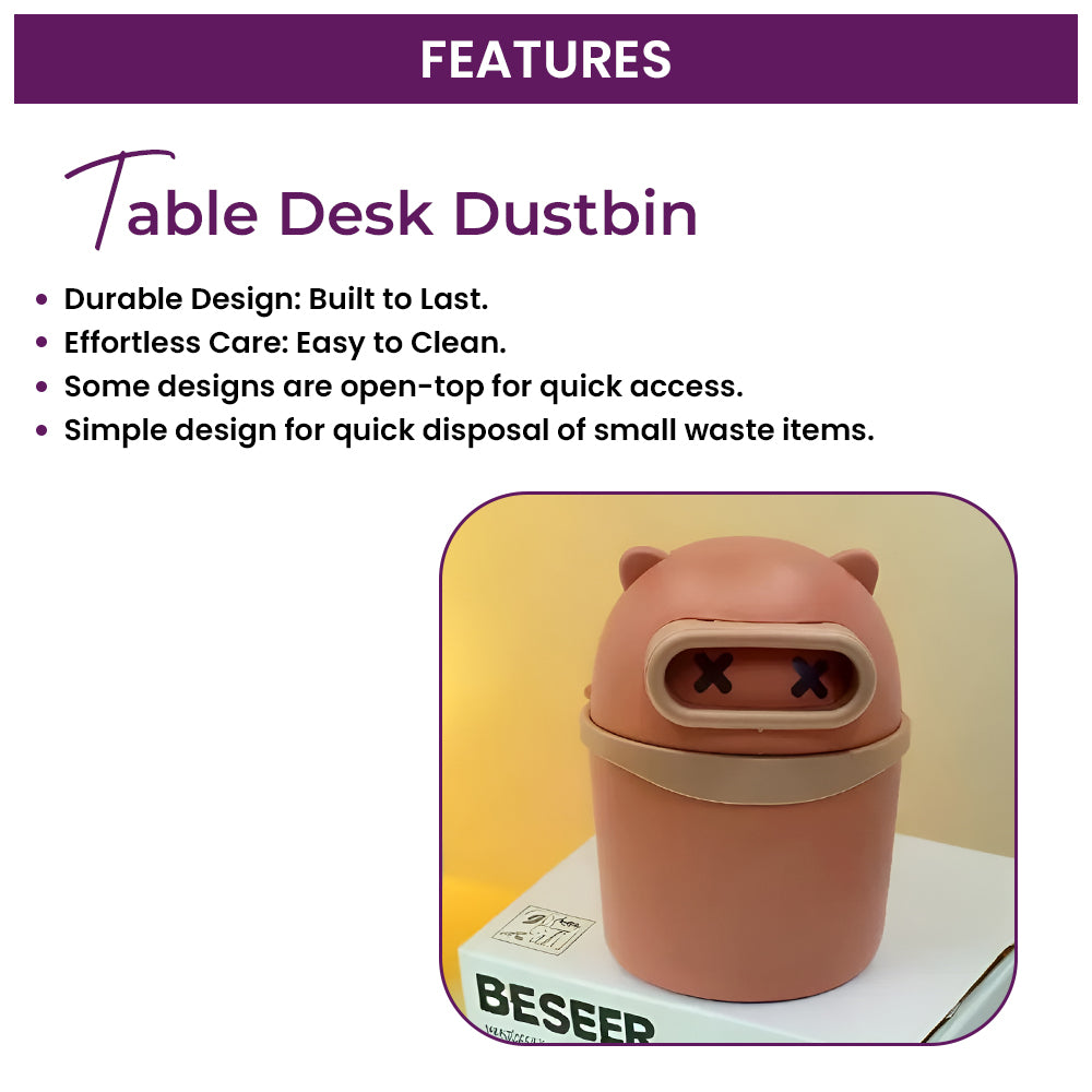 Plastic Mini Table Desk Dustbin with Swing Lid for Home, Living Room, Table, Bathrooms, Kitchens, Offices (Orange)