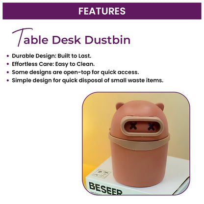 Plastic Mini Table Desk Dustbin with Swing Lid for Home, Living Room, Table, Bathrooms, Kitchens, Offices (Orange)