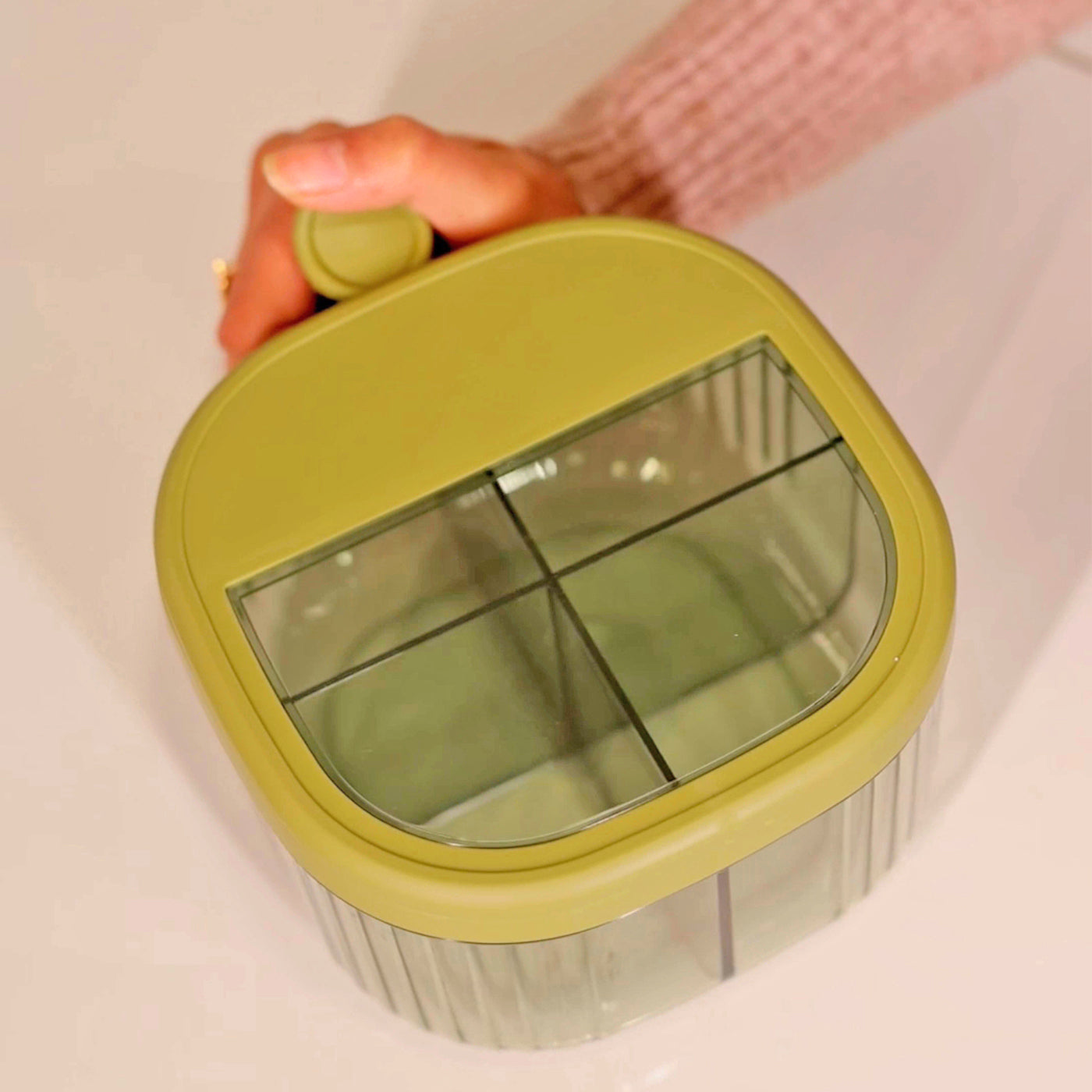 4-Compartment Plastic Spice Container: Seasoning Box with Lid, Spoon, and Handle for Sugar, Nuts, Spices (Light Green)