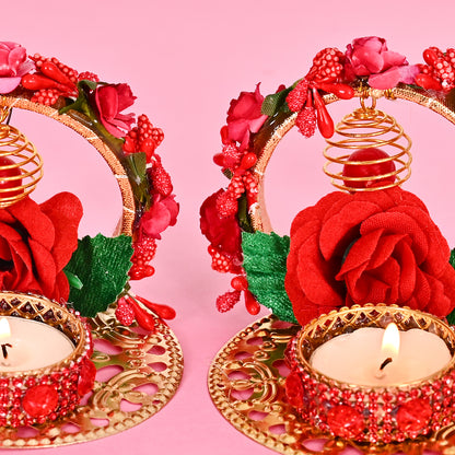 Rose Backdrop Tea-Light Holders Set of Two