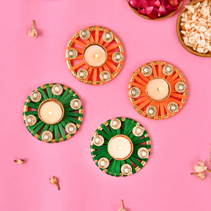 Satin Ribbon Hand-Woven Tea-Light Holders Set of 4