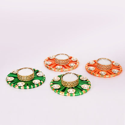 Satin Ribbon Hand-Woven Tea-Light Holders Set of 4