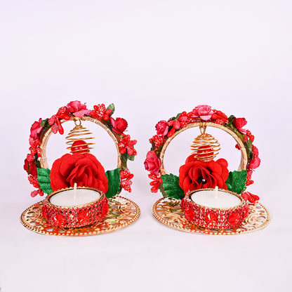 Rose Backdrop Tea-Light Holders Set of Two