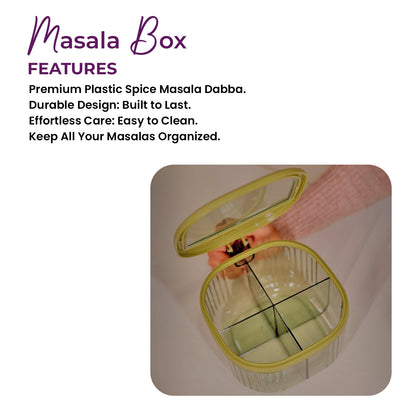 4-Compartment Plastic Spice Container: Seasoning Box with Lid, Spoon, and Handle for Sugar, Nuts, Spices (Light Green)