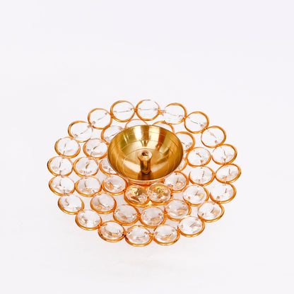 Small Crystal Akhand Diya Brass Oil Puja Lamp for Home and Office (Set of 2)
