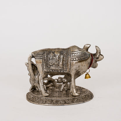 Metal Kamdhenu Cow & Calf with Bal Gopal Krishna Statue
