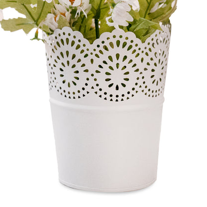 Metal Planter Flower Pot with Artificial Flower For Home Garden Office Desktop