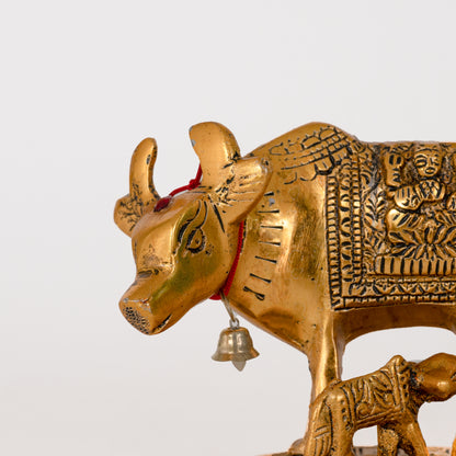 Metal Kamdhenu Cow & Calf with Bal Gopal Krishna Statue