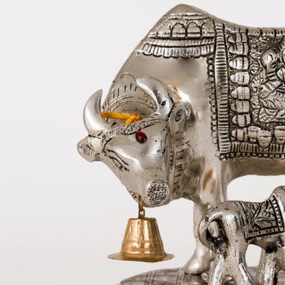 Metal Kamdhenu Cow & Calf with Bal Gopal Krishna Statue