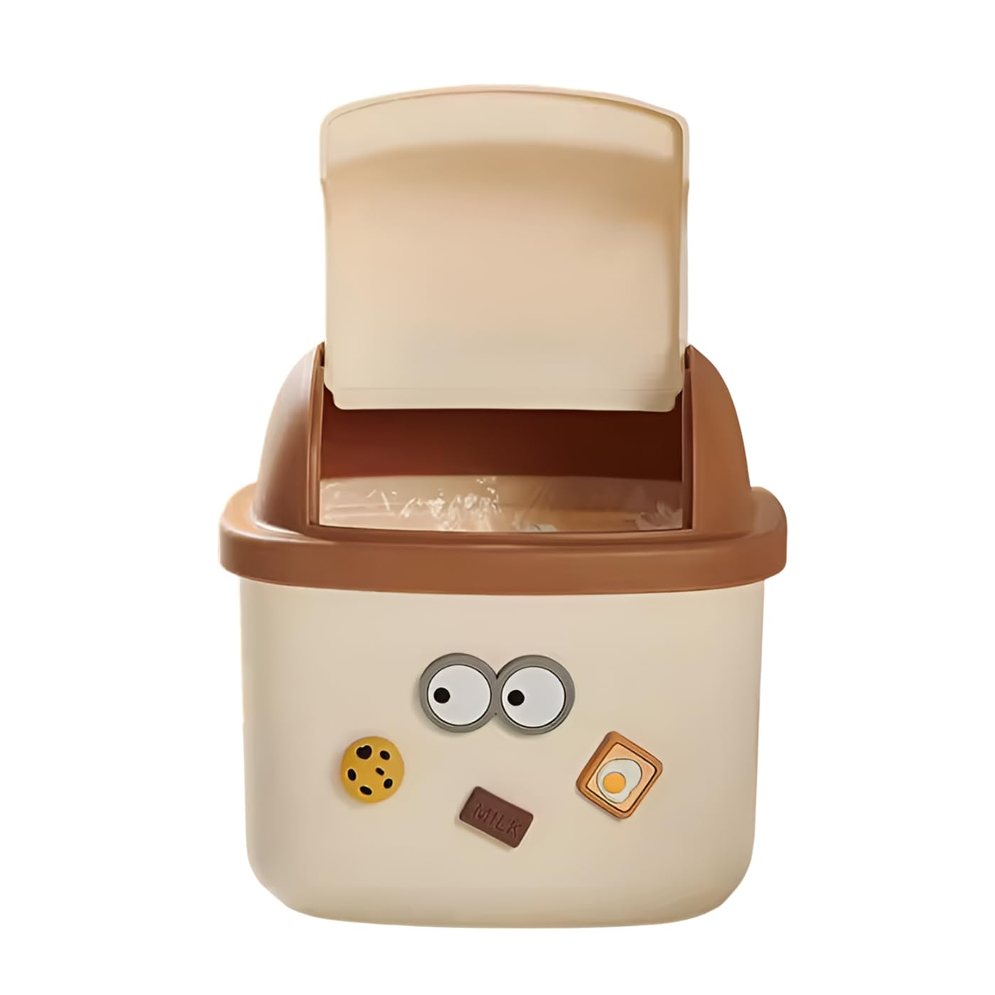 Plastic Mini Table Desk Dustbin with Swing Lid for Home, Living Room, Table, Bathrooms, Kitchens, Offices (Brown)