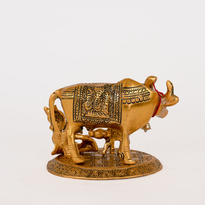 Metal Kamdhenu Cow & Calf with Bal Gopal Krishna Statue