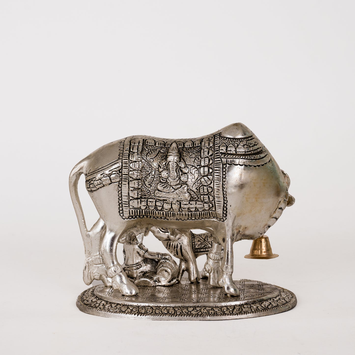 Metal Kamdhenu Cow & Calf with Bal Gopal Krishna Statue