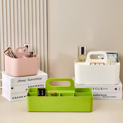 Multi-functional Plastic Desk and Bathroom Organizer 5 Compartments for Cosmetics, Pens, Pencils, and Toothpaste (White)