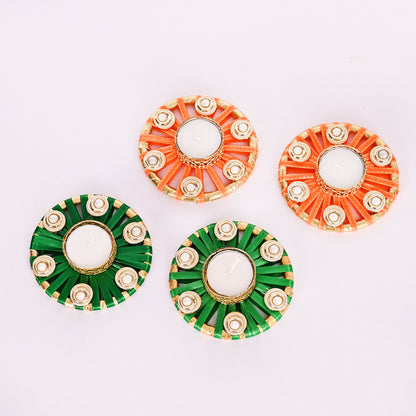 Satin Ribbon Hand-Woven Tea-Light Holders Set of 4