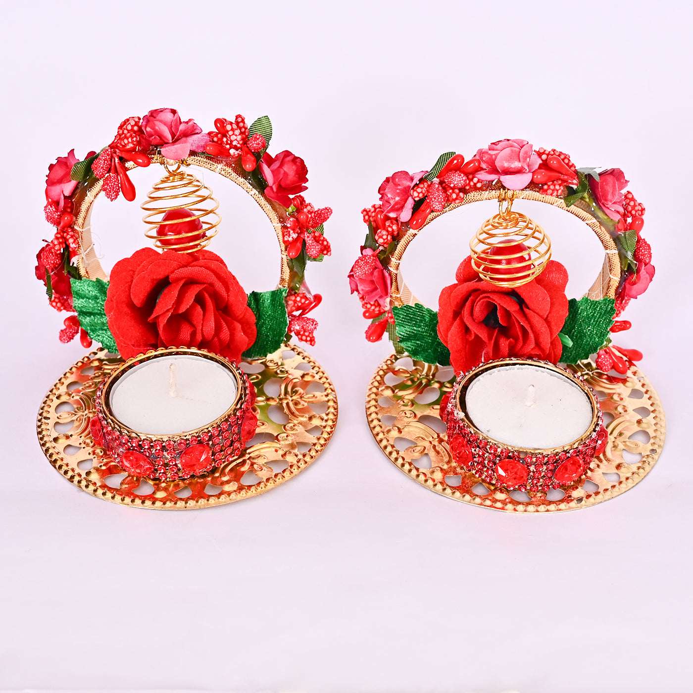 Rose Backdrop Tea-Light Holders Set of Two