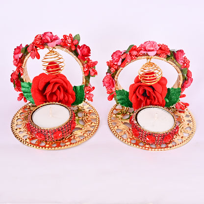 Rose Backdrop Tea-Light Holders Set of Two