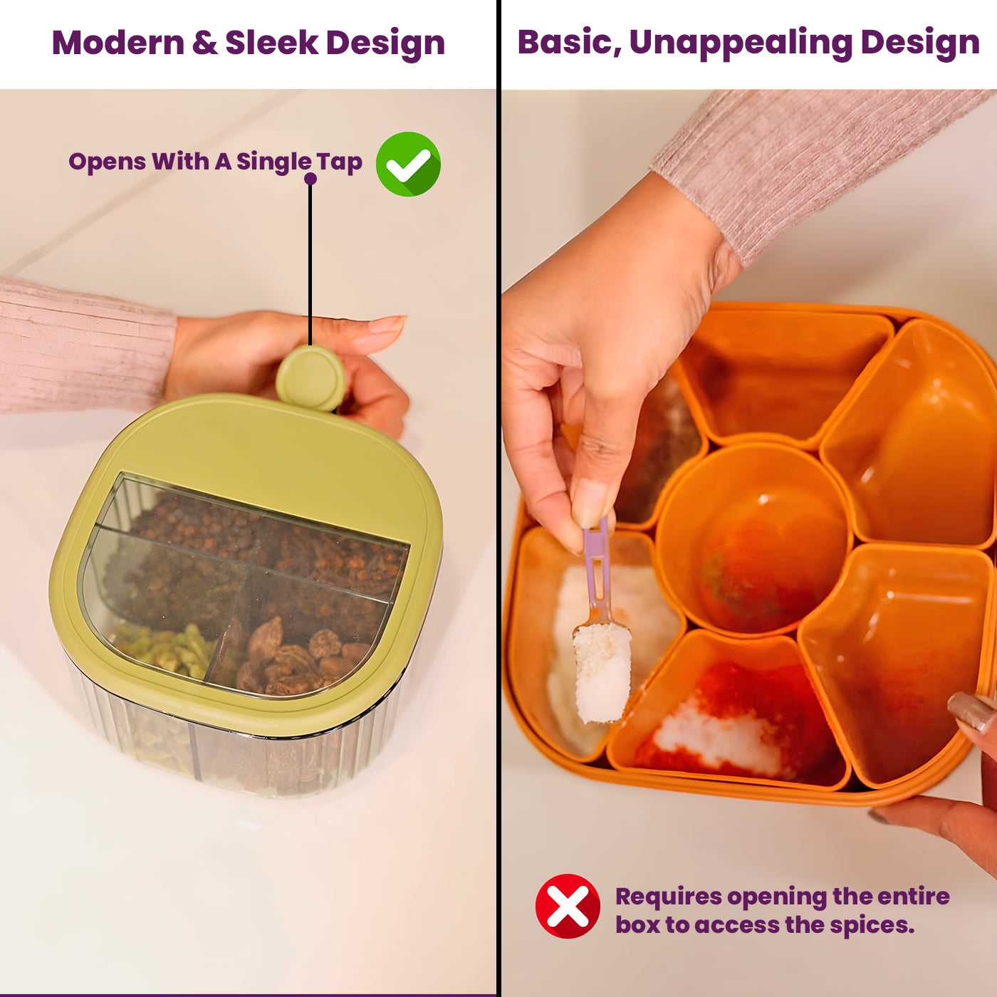 4-Compartment Plastic Spice Container: Seasoning Box with Lid, Spoon, and Handle for Sugar, Nuts, Spices (Light Green)