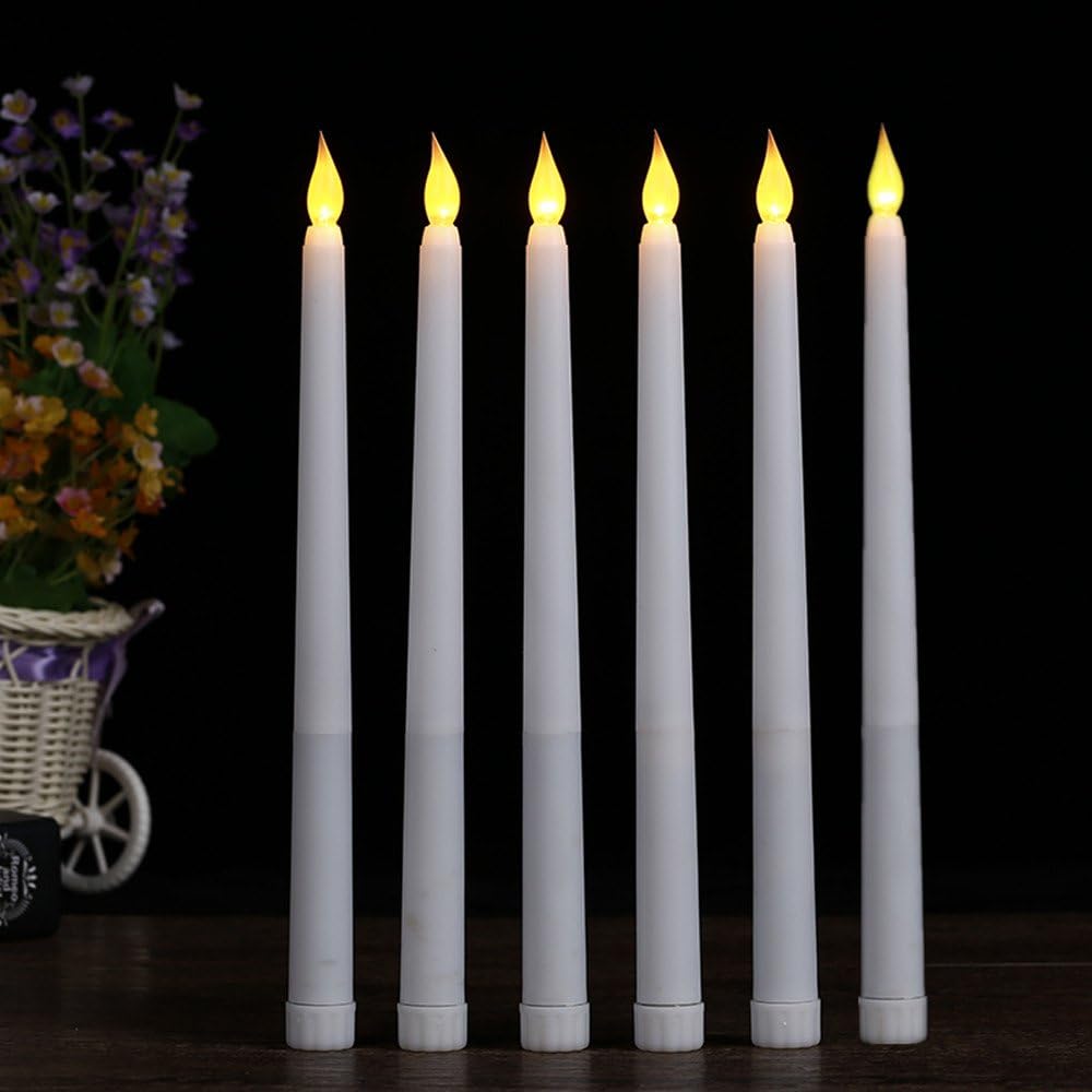 Pack of 6 Candle for Dinner, Flickering Flameless Tapered Candles,Battery Operated LED Centerpieces Table Settings Weddings Birthday Parties
