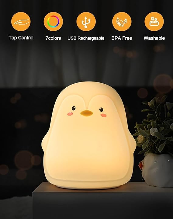 Penguin Night Light, USB Rechargeable Silicone LED Night Light
