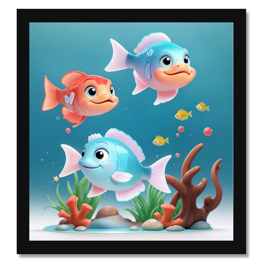 Fish Printed Wall Frame for Wall Decoration Wall Poster Frame for Kids Bedroom Living Room Home Decor Gift for Birthday Kids Boys and Girls