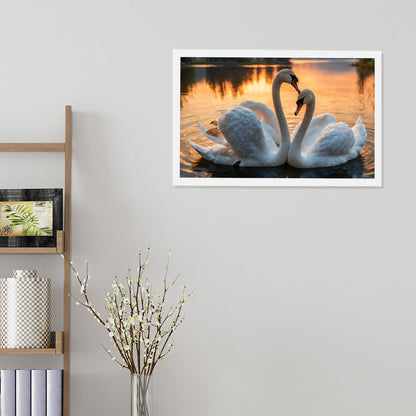 Vastu Shubharambh- White Swan Love Bird Wall Frame For Home, Living Room, Decor and Vastu remedy