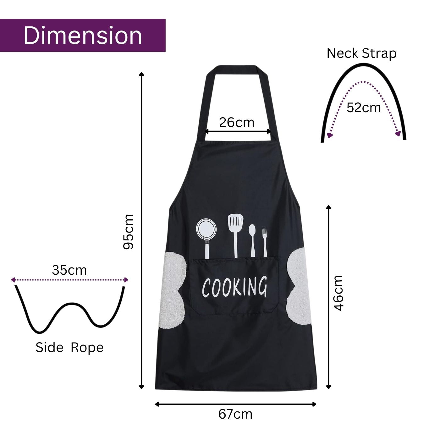 Waterproof Cooking Apron | Unisex Adjustable Apron with Front Pocket and Neck Strap | Side Coral Velvet Hands Towel for Kitchen, Cooking, Restaurant