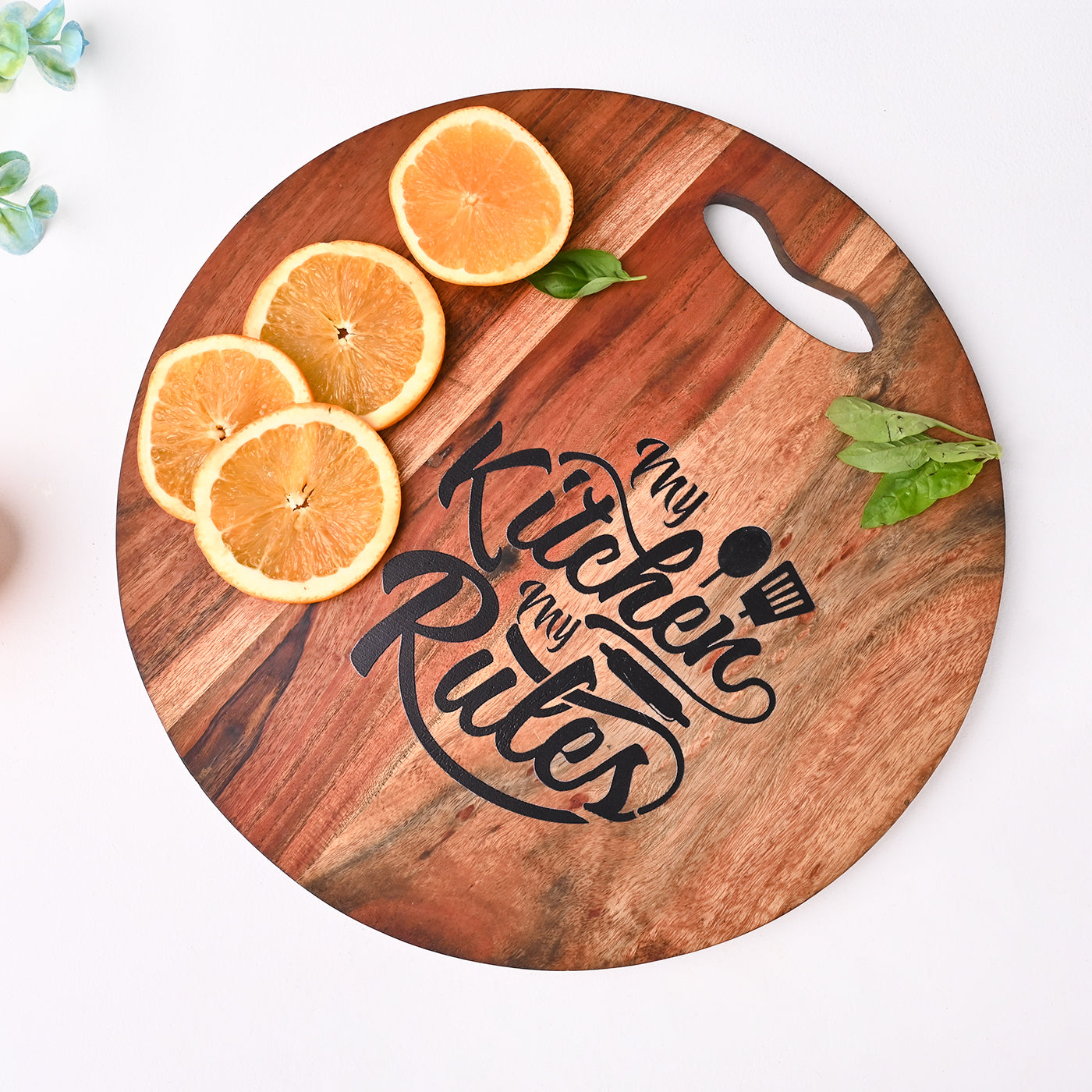 Wooden Circular Chopping Board with Lively Quote