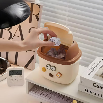 Plastic Mini Table Desk Dustbin with Swing Lid for Home, Living Room, Table, Bathrooms, Kitchens, Offices (Brown)