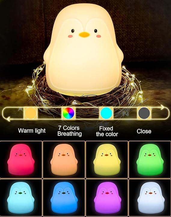 Penguin Night Light, USB Rechargeable Silicone LED Night Light