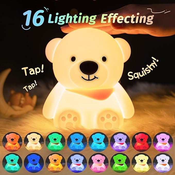 Silicone Bear Night lamp 16 Colour Changing Baby Night lamp | Bedroom | Christmas Gift