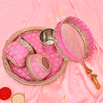 Handcrafted Karwa Chauth Thali Set -Pink