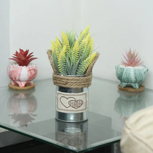 Metal Planter Pot With Flowers for Indoor, Living Room, Home Decorative