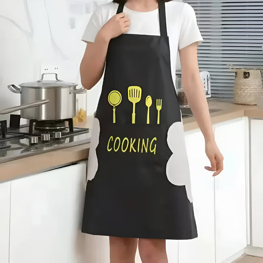Waterproof Cooking Apron | Unisex Adjustable Apron with Front Pocket and Neck Strap | Side Coral Velvet Hands Towel for Kitchen, Cooking, Restaurant