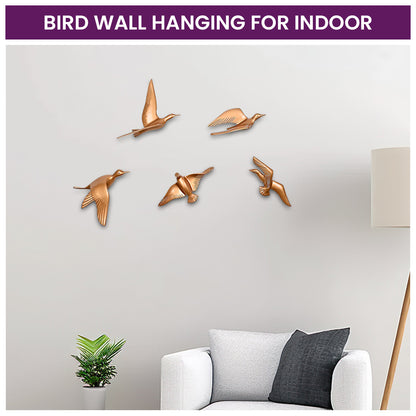 Modern Aluminium Bird Wall Hanging - Set of 5