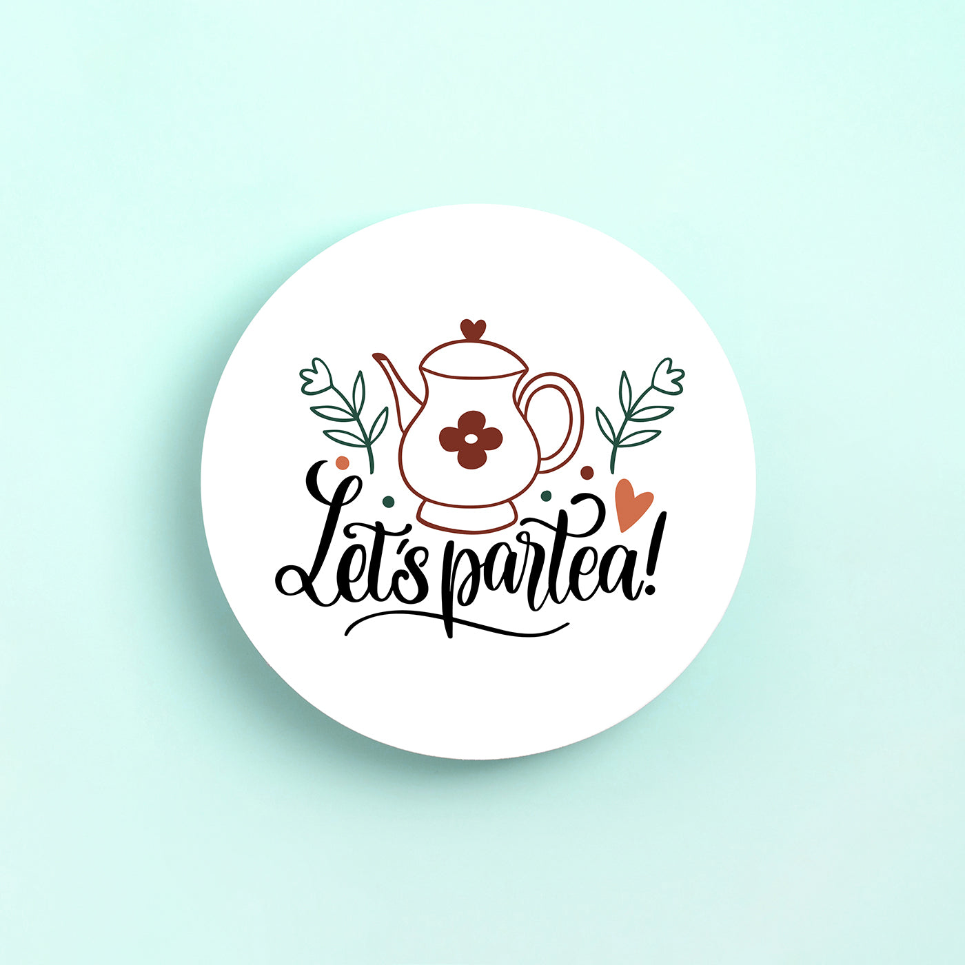 Set of 2 Let's Partea Printed Coaster Cum Fridge Magnets For Tea Cups ,Coffee Mugs Gift For Mother