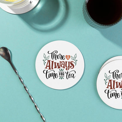 Set of 2 There is Always Time For Tea Printed Coaster Cum Fridge Magnets For Tea Cups ,Coffee Mugs Gift For Mother