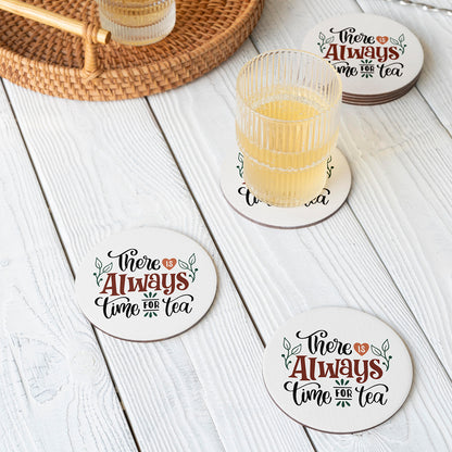 Set of 2 There is Always Time For Tea Printed Coaster Cum Fridge Magnets For Tea Cups ,Coffee Mugs Gift For Mother