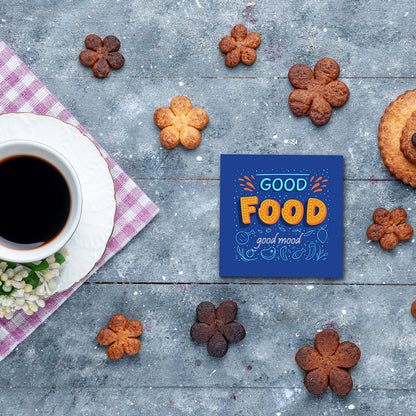 Set of 2 Good Food Good Mood Printed Coaster Cum Fridge Magnets For Tea Cups ,Coffee Mugs Gift For Mother