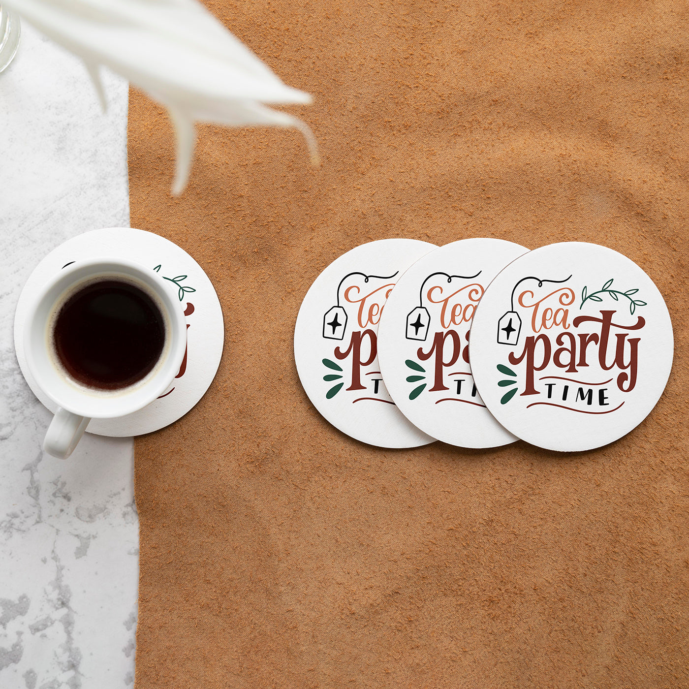 Set of 2 Tea Party Time Printed Coaster Cum Fridge Magnets For Tea Cups ,Coffee Mugs Gift For Mother