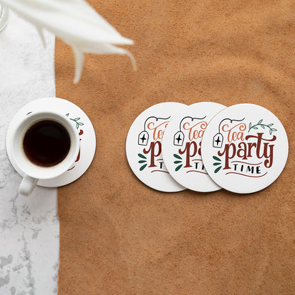 Set of 2 Tea Party Time Printed Coaster Cum Fridge Magnets For Tea Cups ,Coffee Mugs Gift For Mother
