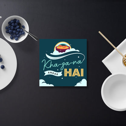 Set of 2 Khazana Andar Hai Printed Coaster Cum Fridge Magnets For Tea Cups ,Coffee Mugs Gift For Mother