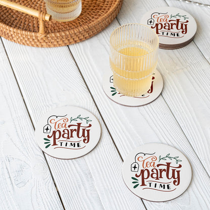 Set of 2 Tea Party Time Printed Coaster Cum Fridge Magnets For Tea Cups ,Coffee Mugs Gift For Mother