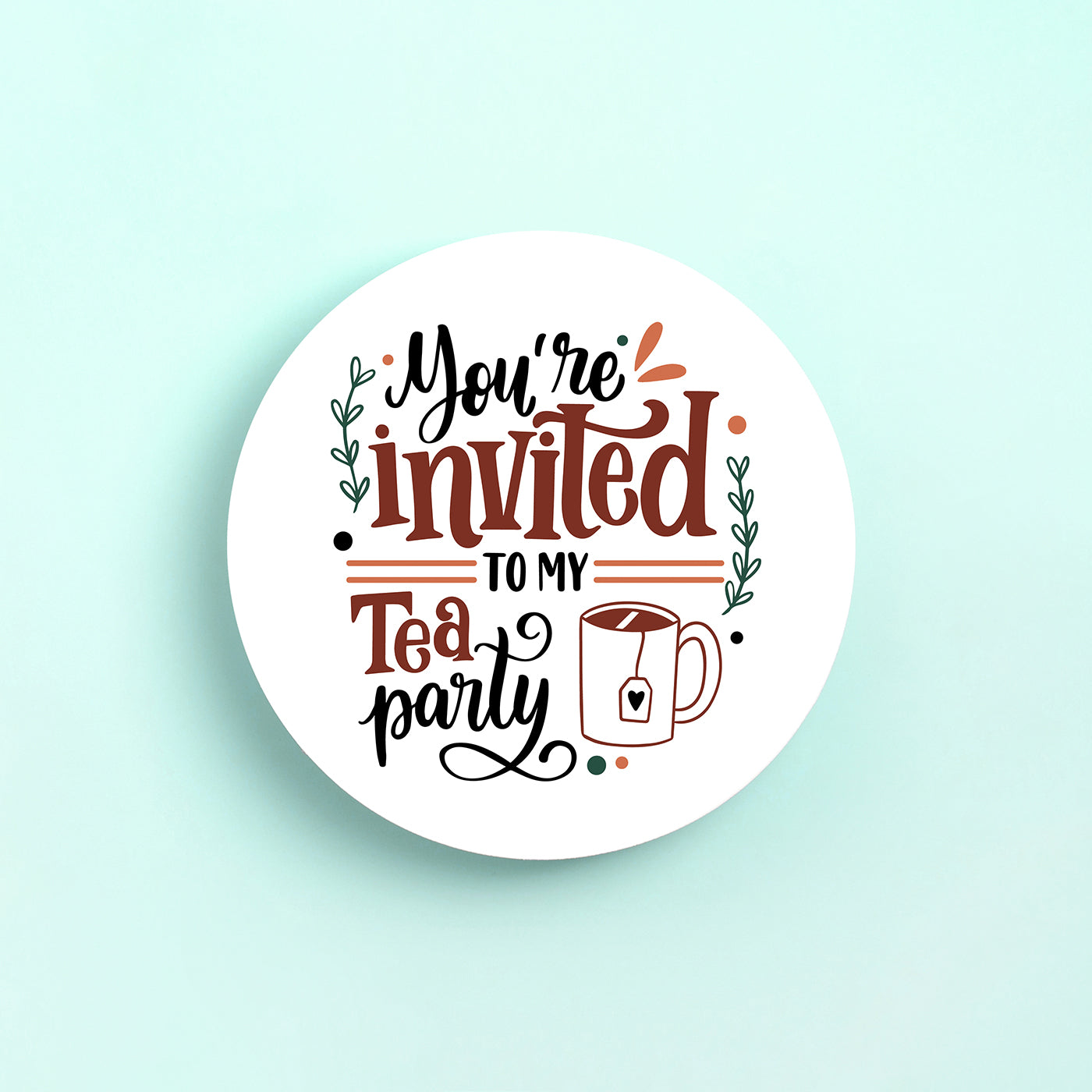 Set of 2 You're Invited to My Tea Party Printed Coaster Cum Fridge Magnets For Tea Cups ,Coffee Mugs Gift For Mother