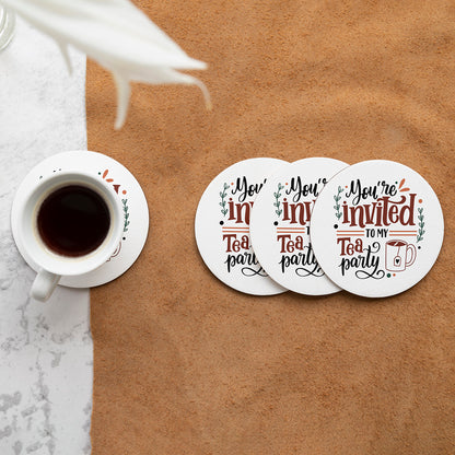 Set of 2 You're Invited to My Tea Party Printed Coaster Cum Fridge Magnets For Tea Cups ,Coffee Mugs Gift For Mother