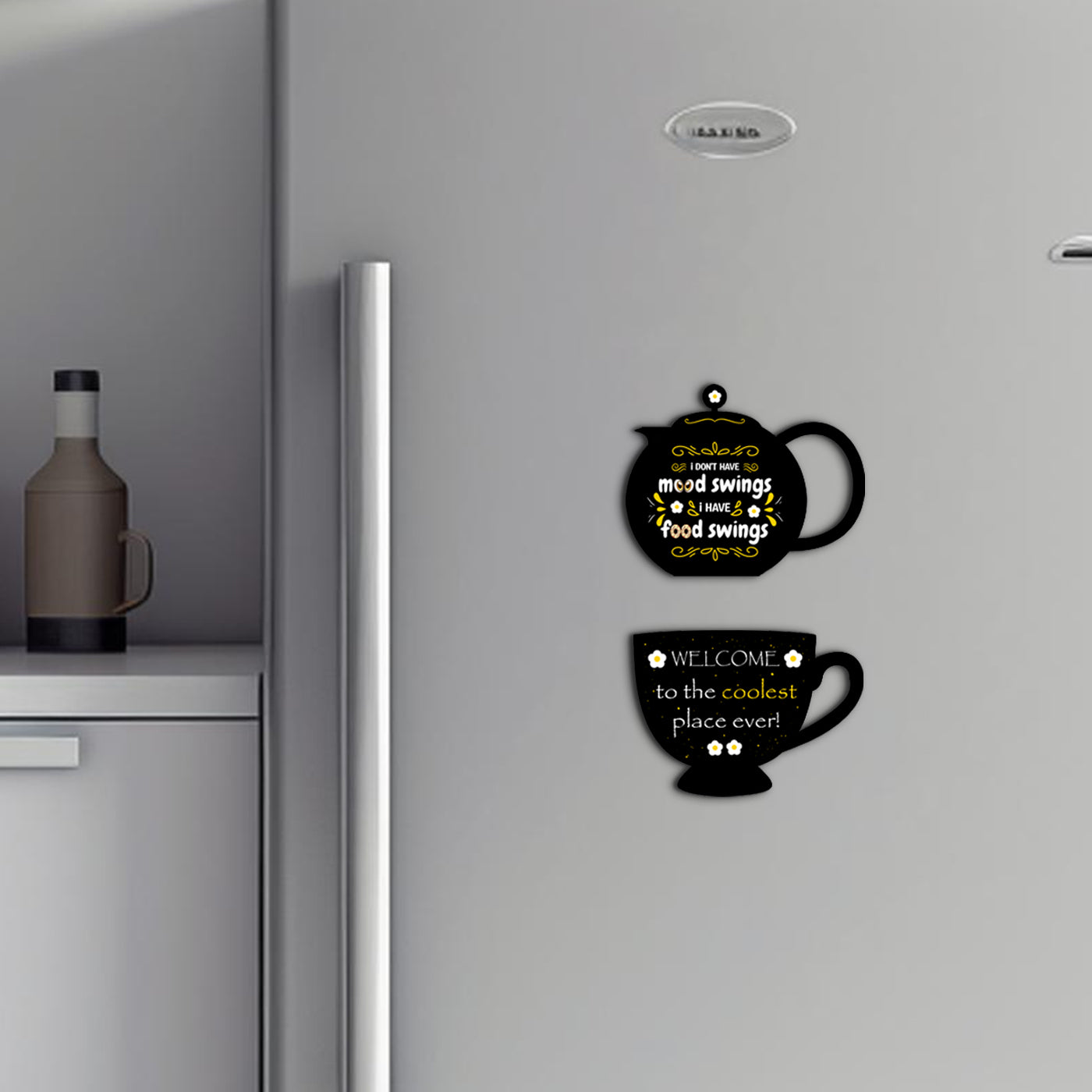 Set of 2 Cup and Kettle Printed Fridge Magnets for Refrigerator Stylish Decorative Items for Kitchen Decor Gift For Mother