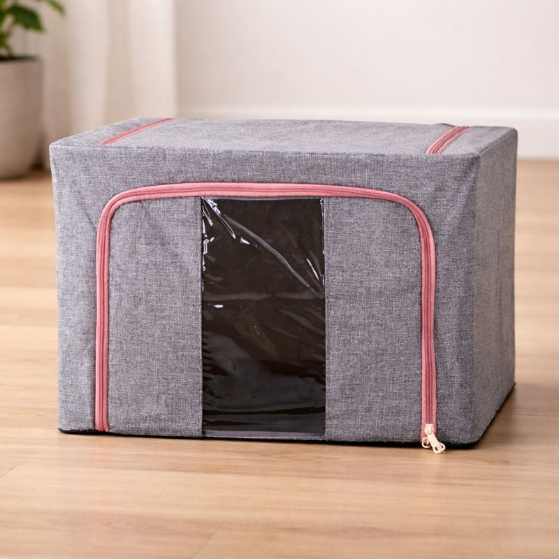 DecorTwist Cloth Storage Organiser Box with Zipper Window | Foldable Wardrobe Storage | Dustproof & Stackable