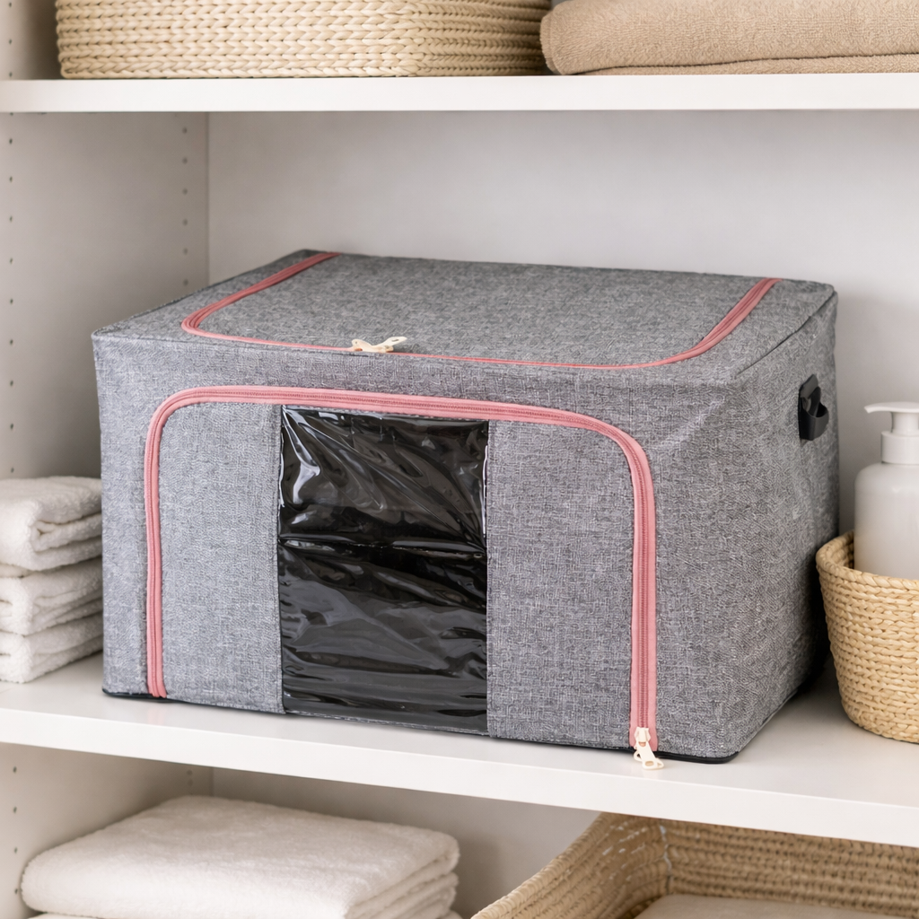 DecorTwist Cloth Storage Organiser Box with Zipper Window | Foldable Wardrobe Storage | Dustproof & Stackable